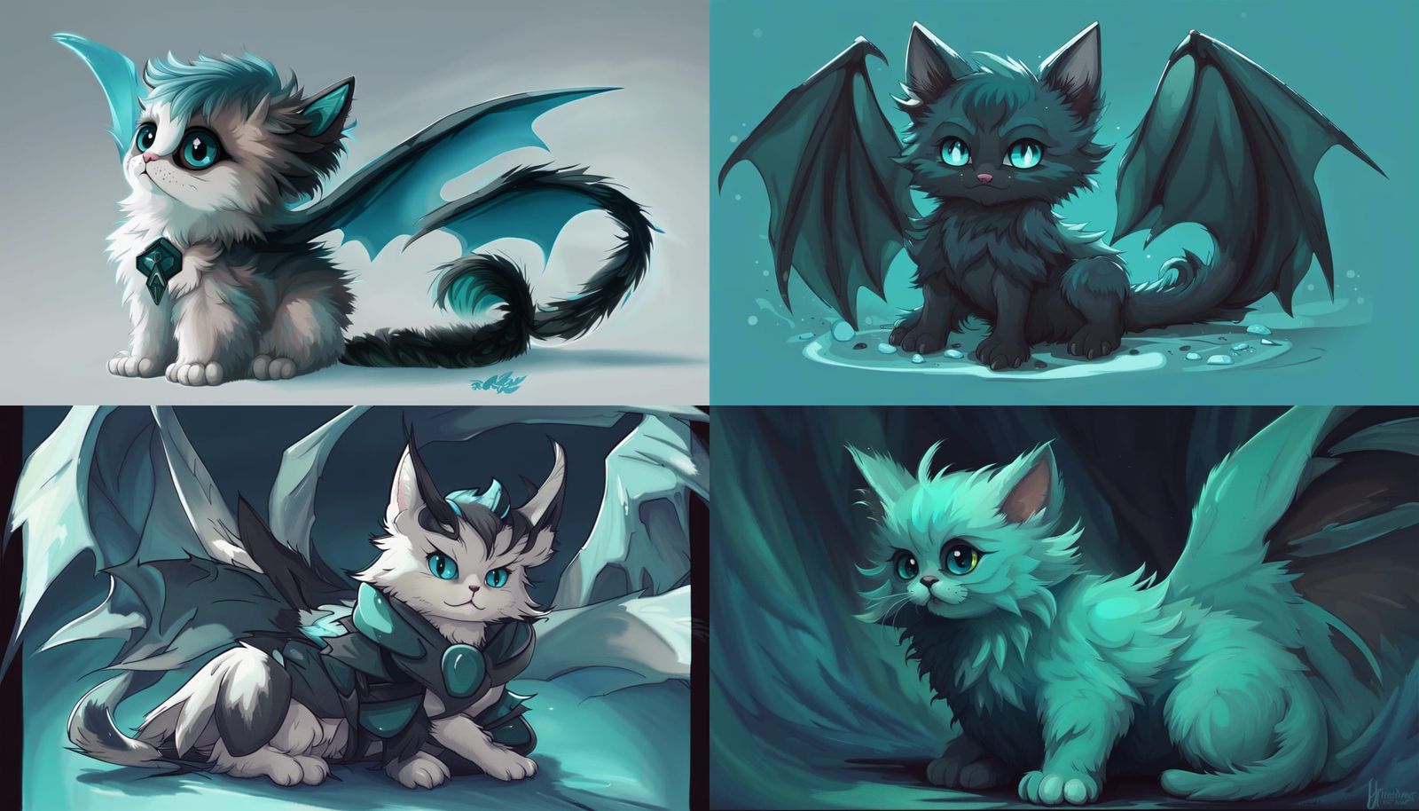 Teal Kitten with Dragon Wings in Anime Style