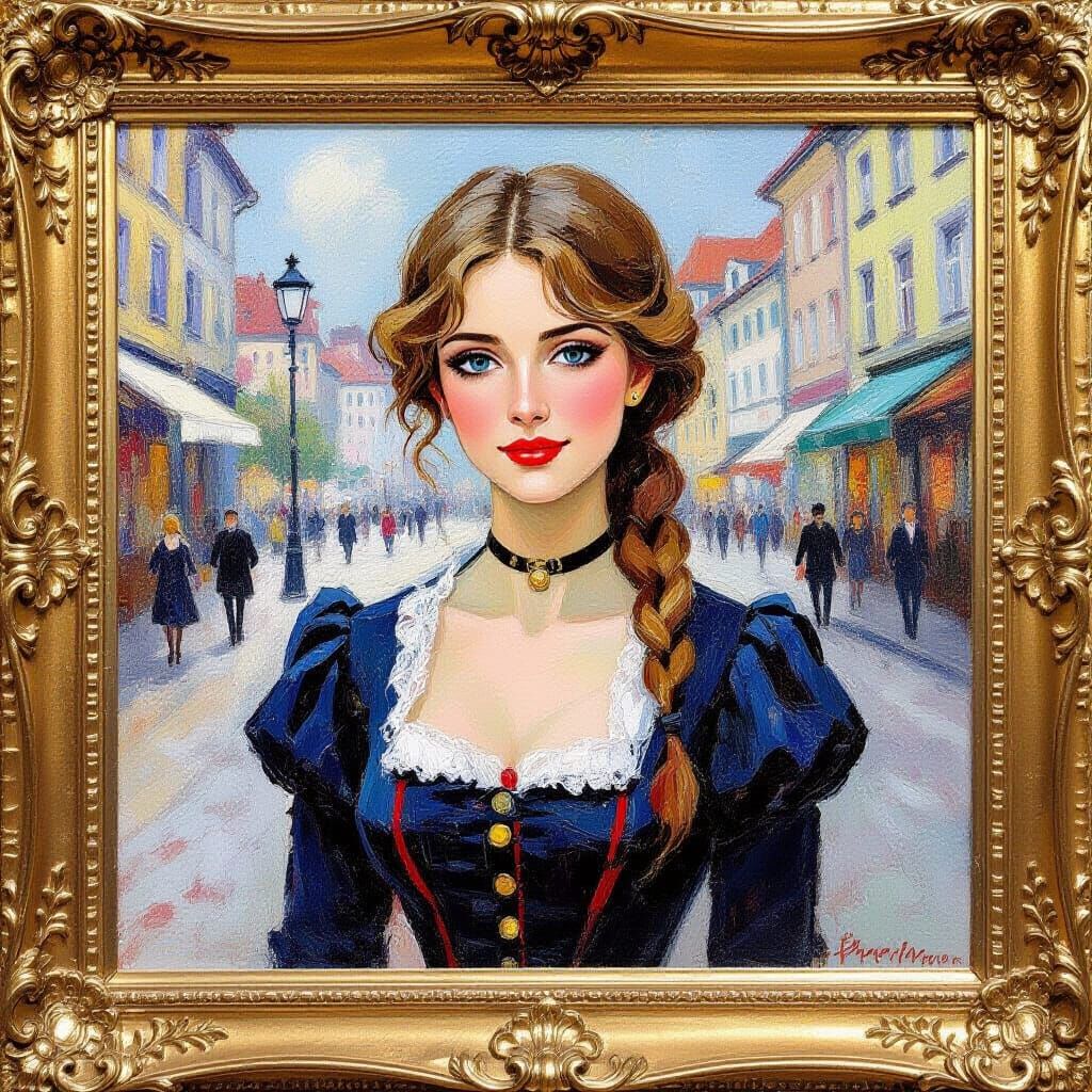 Fraulein in Berlin: Impressionist Oil Painting