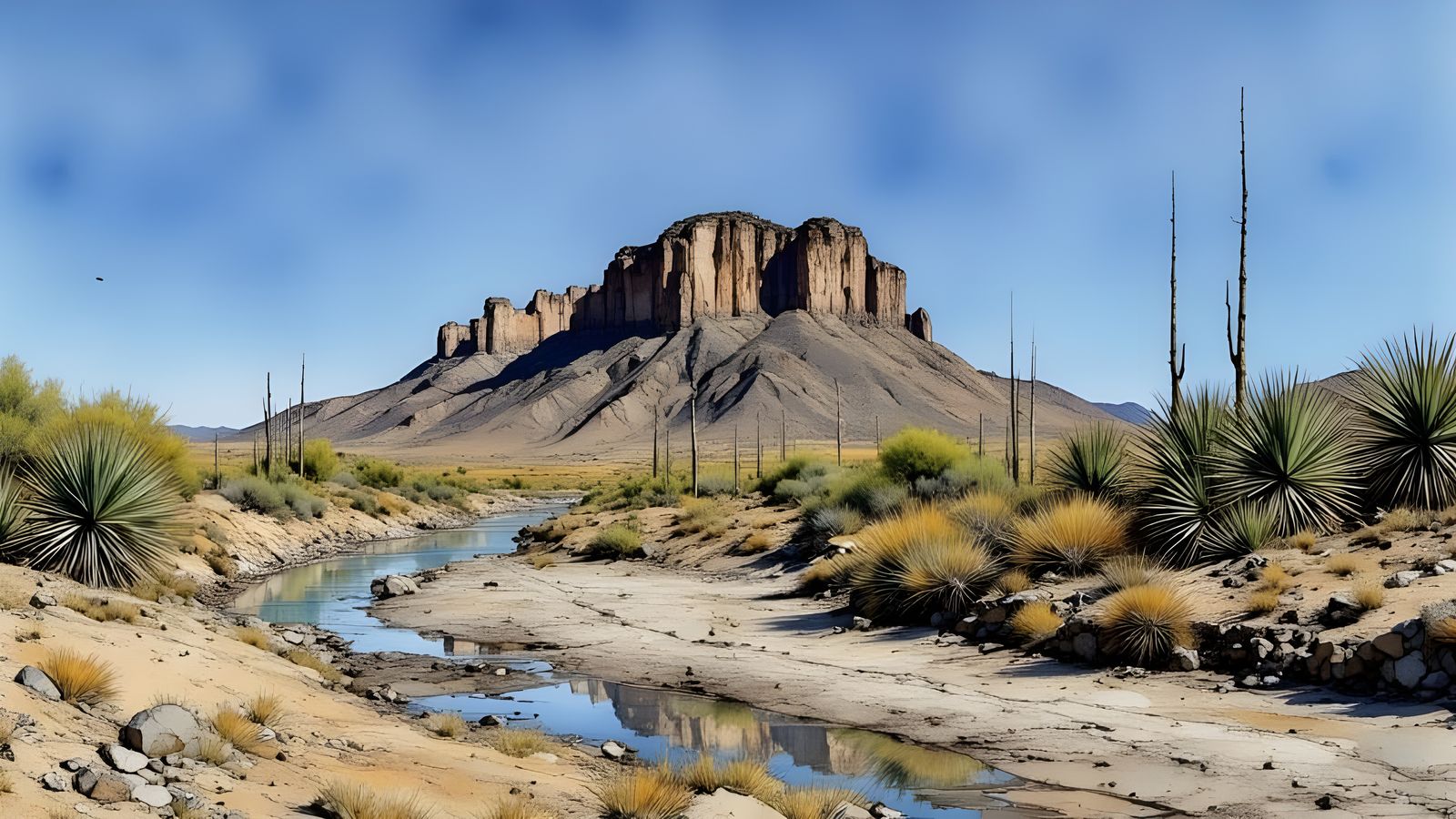 Mexican Bandits in Desert Creek: Watercolor Painting