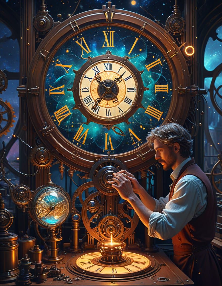 Celestial Clockmaker in Art Nouveau Style