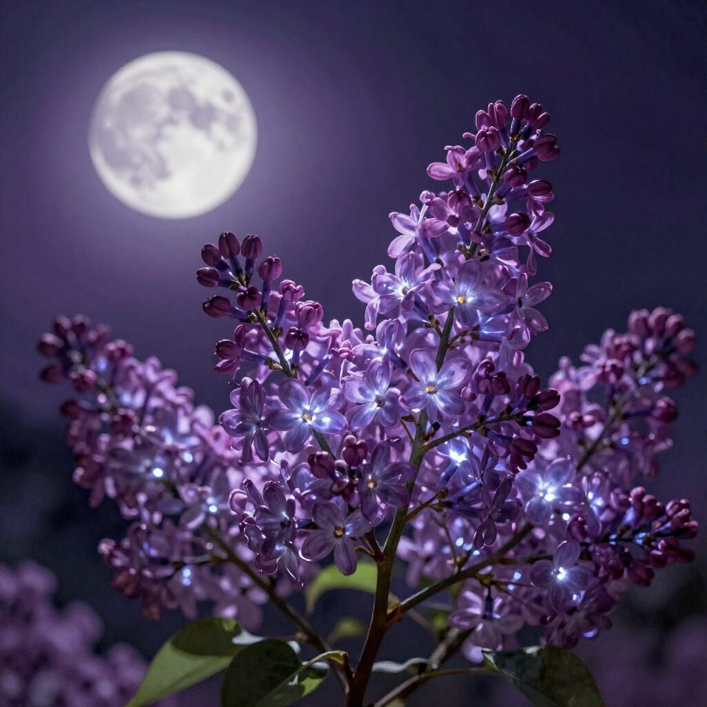 Glowing Lilacs Under Violet Moonlight