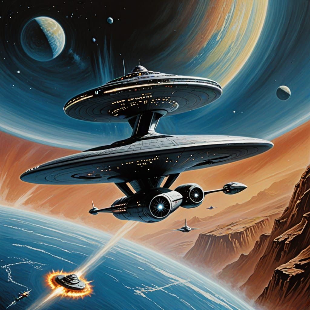 Starship Enterprise Over Distant Planet Illustration
