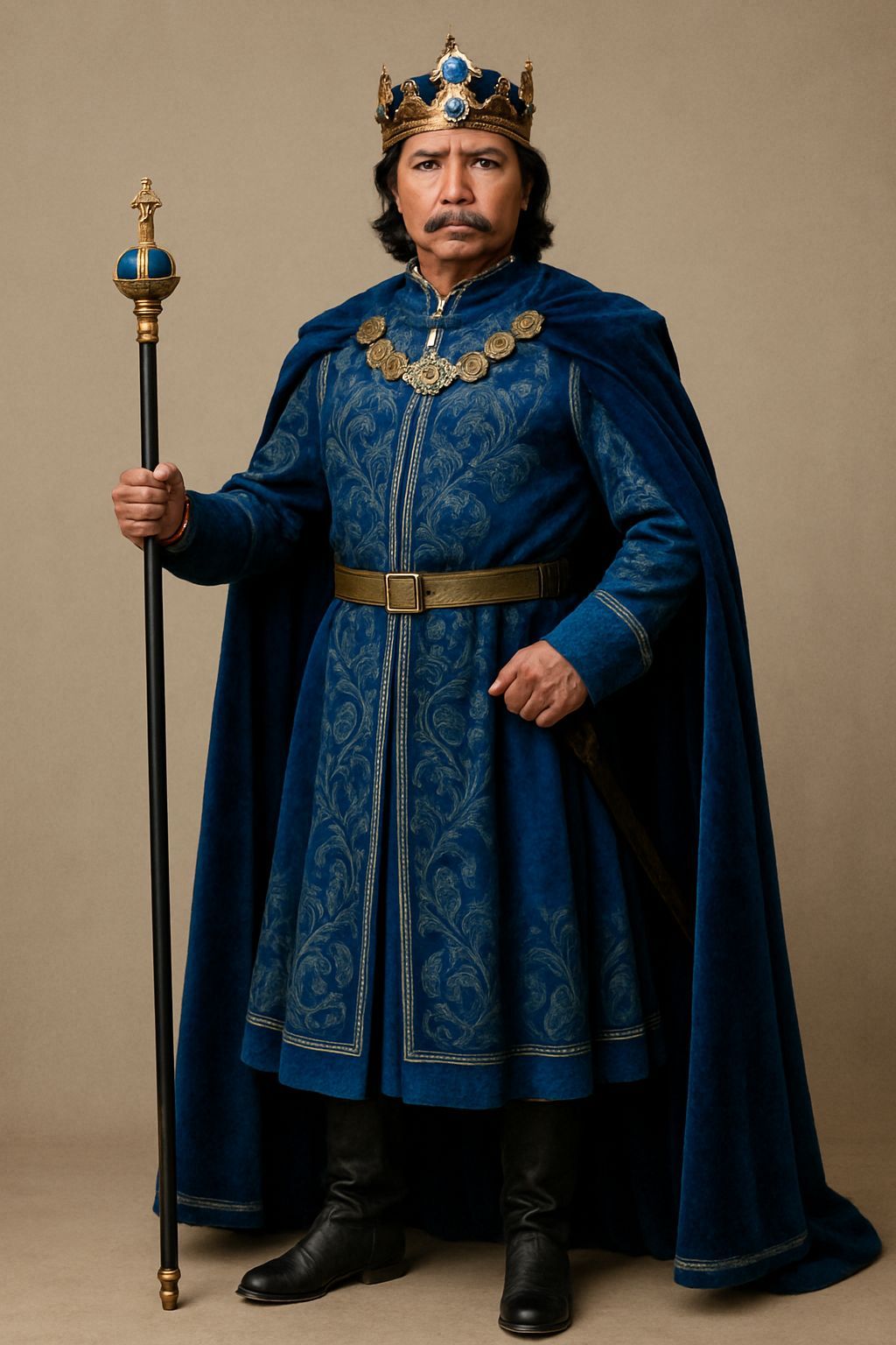 King in Blue Outfit Full Body Portrait