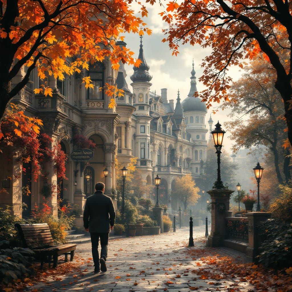 Cozy Autumn Street in Karlovy Vary