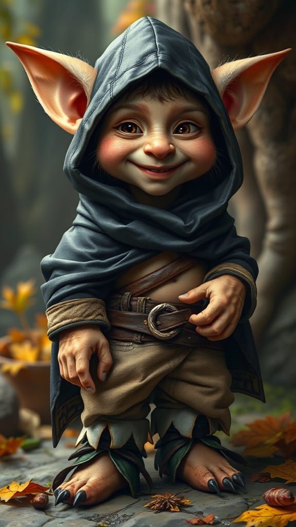 Hyperrealistic Portrait of a Gentle Fantasy Gremlin in a For...