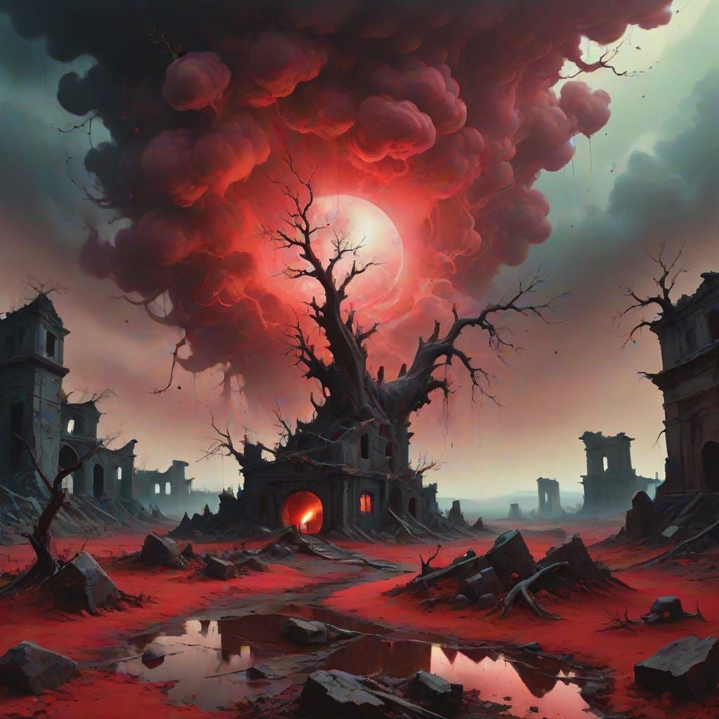 Dark Surrealist Masterpiece: Cherry Bomb Explosion in Apocal...