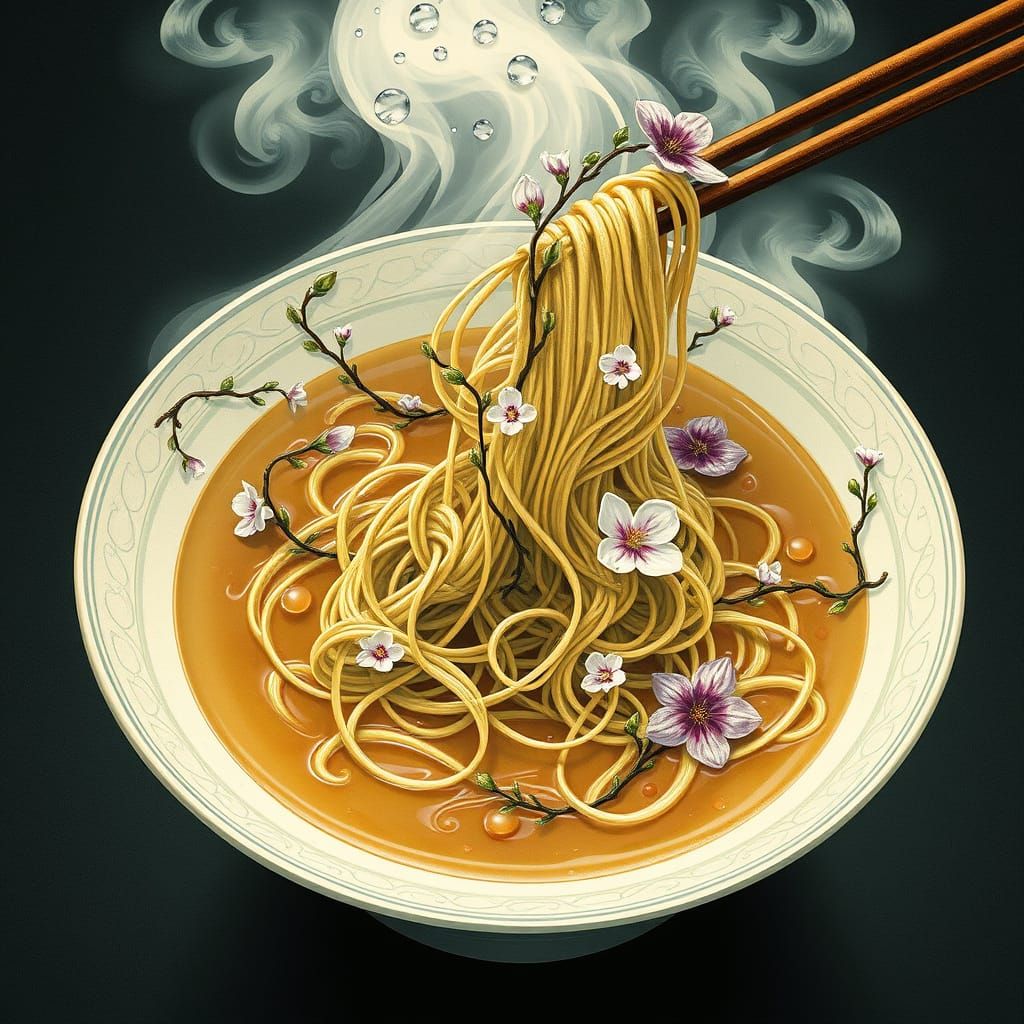 Botanical Ramen: Fantasy Art Inspired by Alphonse Mucha