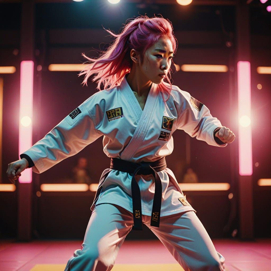 K-Pop Star Kicks: Cinematic Film Still