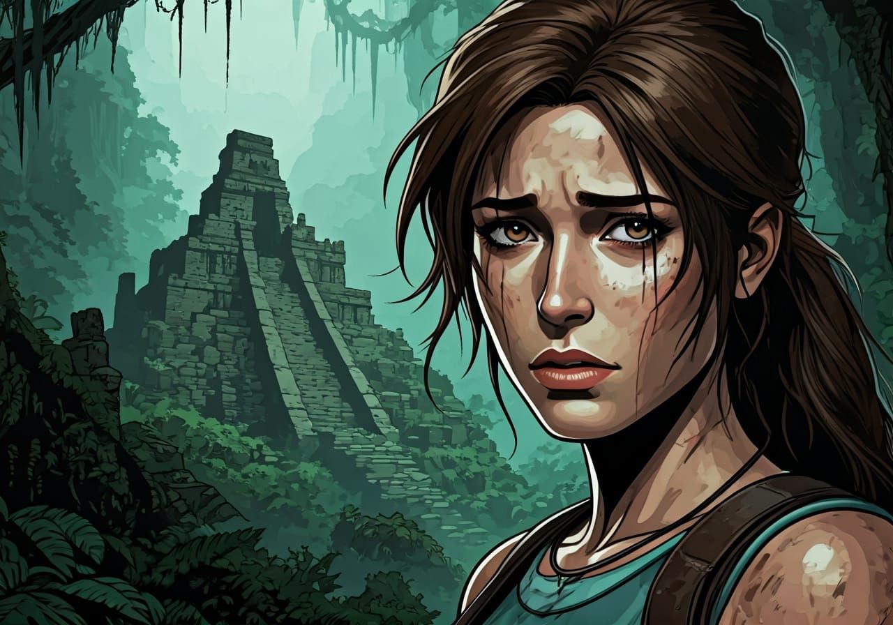 Lara Croft Portrait: Gritty Graphic Novel Ruins