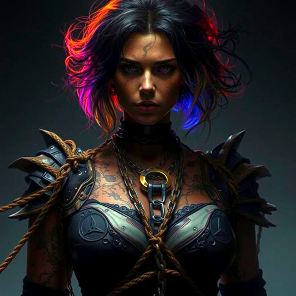 Hyperrealistic Woman Bound in Chains