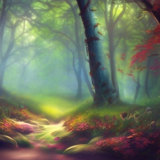 Hyperrealistic Whimsical Forest Splash Art