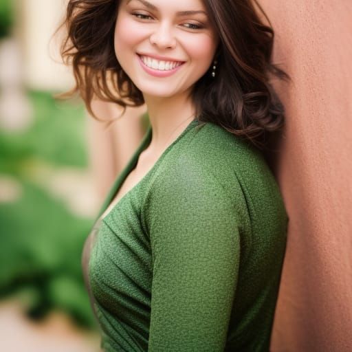 Smiling Woman in Green Dress, Professional Photography