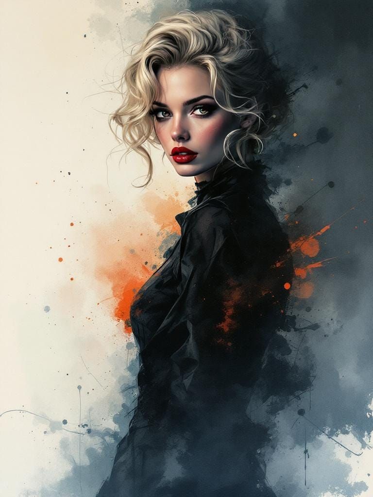 Pin-Up Woman in Whiskey-Splatter Surrealism