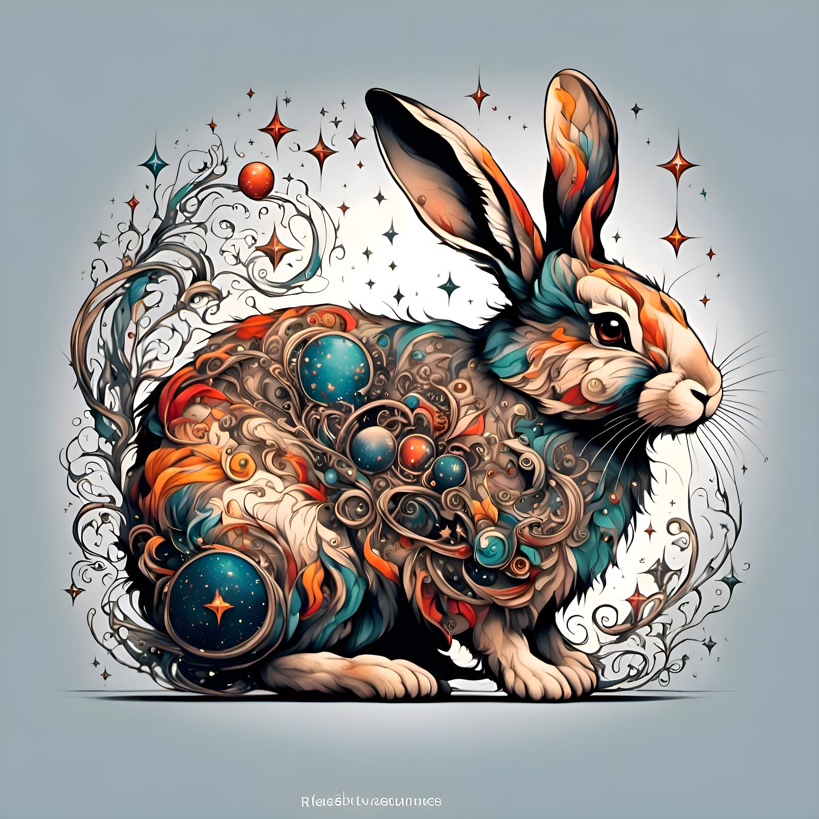 Colorful Cosmic Rabbit Tattoo Design in Vector Art
