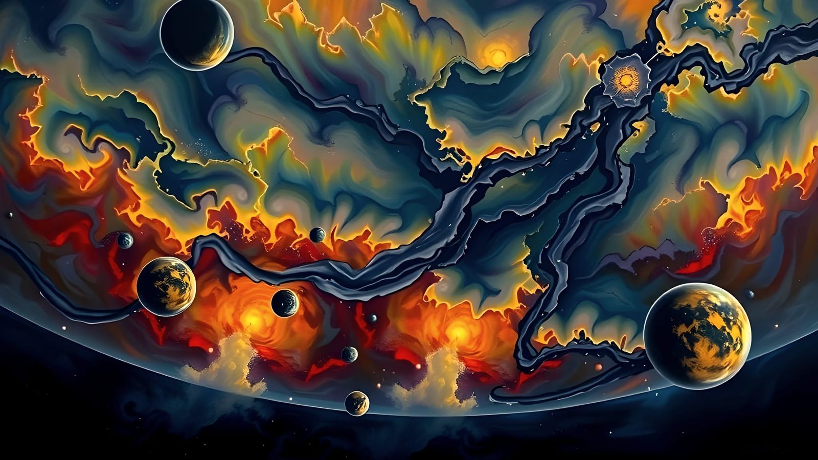 Ominous Planet Swirls in Oil on Canvas Space Art