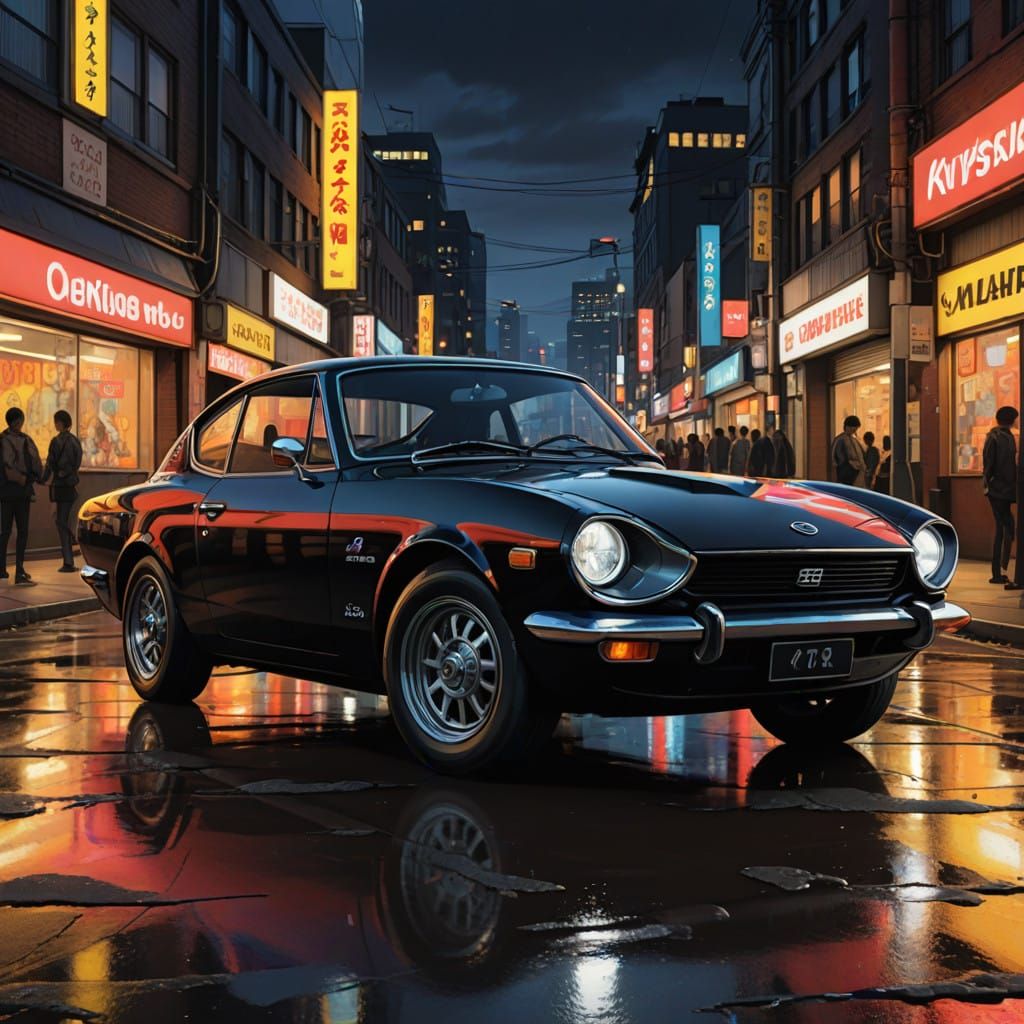 Vibrant Datsun 2000 in Neon-Lit Dreamscape