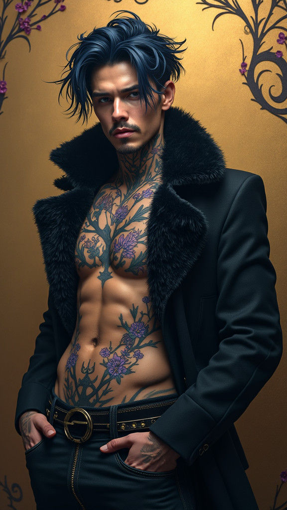 Charismatic Man with Tattoos in Baroque Style