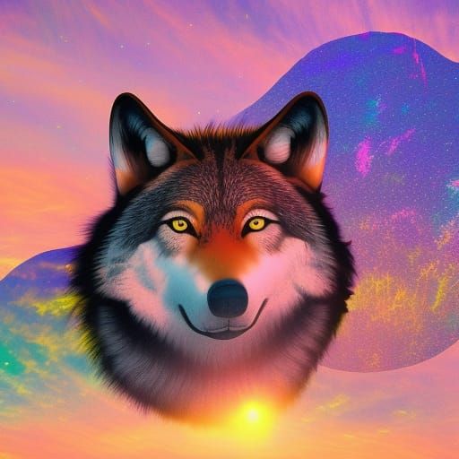 Wolves at Sunset: Holographic Cosmic Illustration