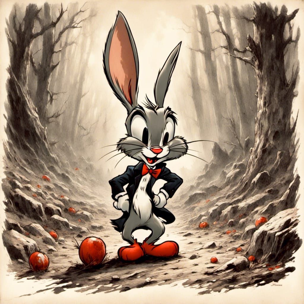 Macabre Bugs Bunny Cartoon in Soft Animal Style