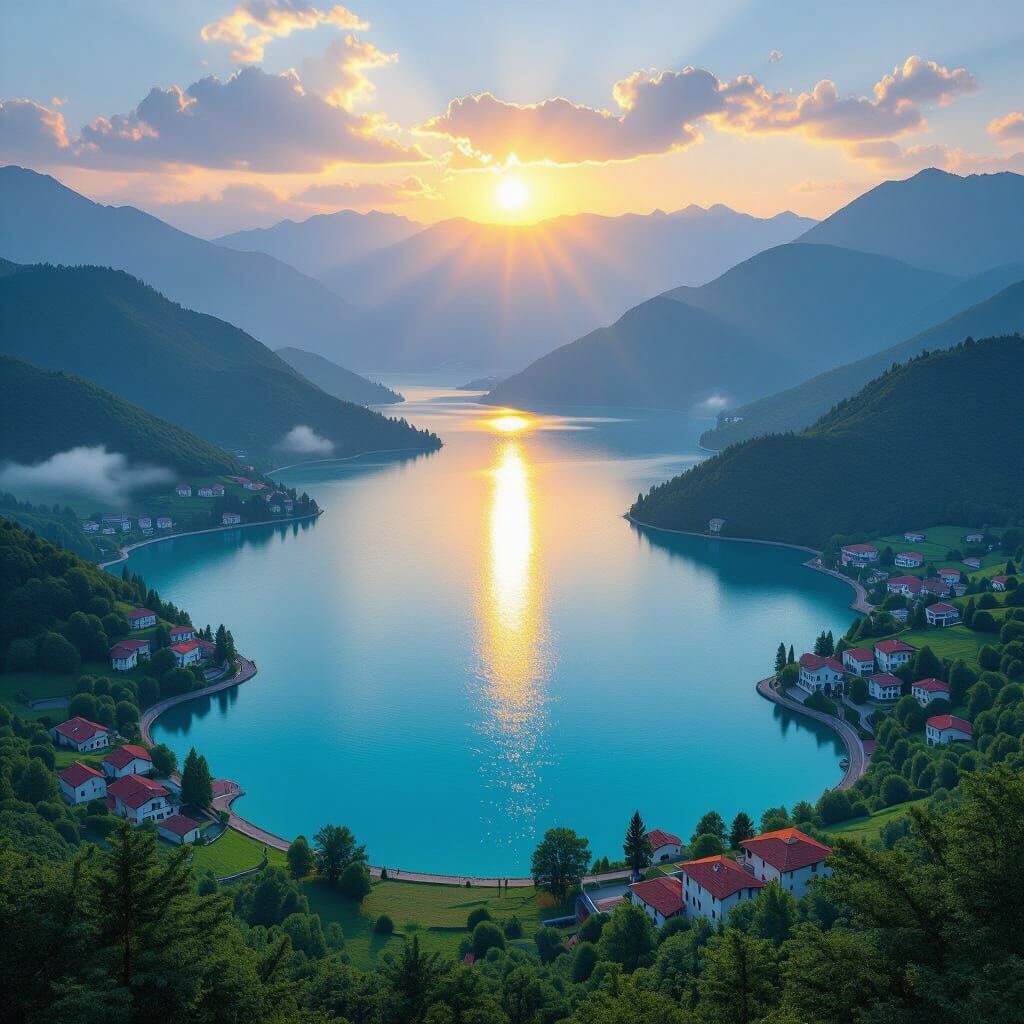 Uzungöl Lake Trabzon High Angle View in Golden Hour