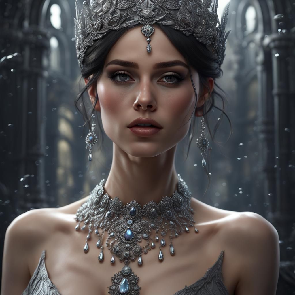 Woman with Agate Diadem: Hyperrealistic Fantasy Portrait