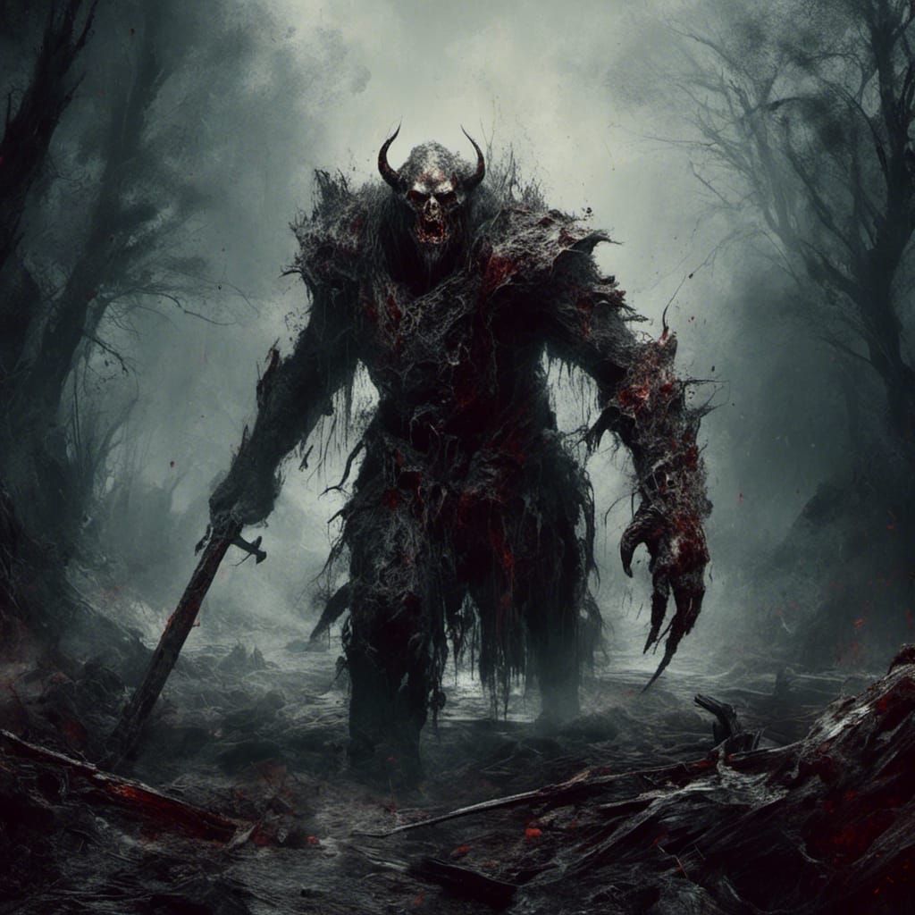 Ogre with Axe in Macabre Fantasy Style