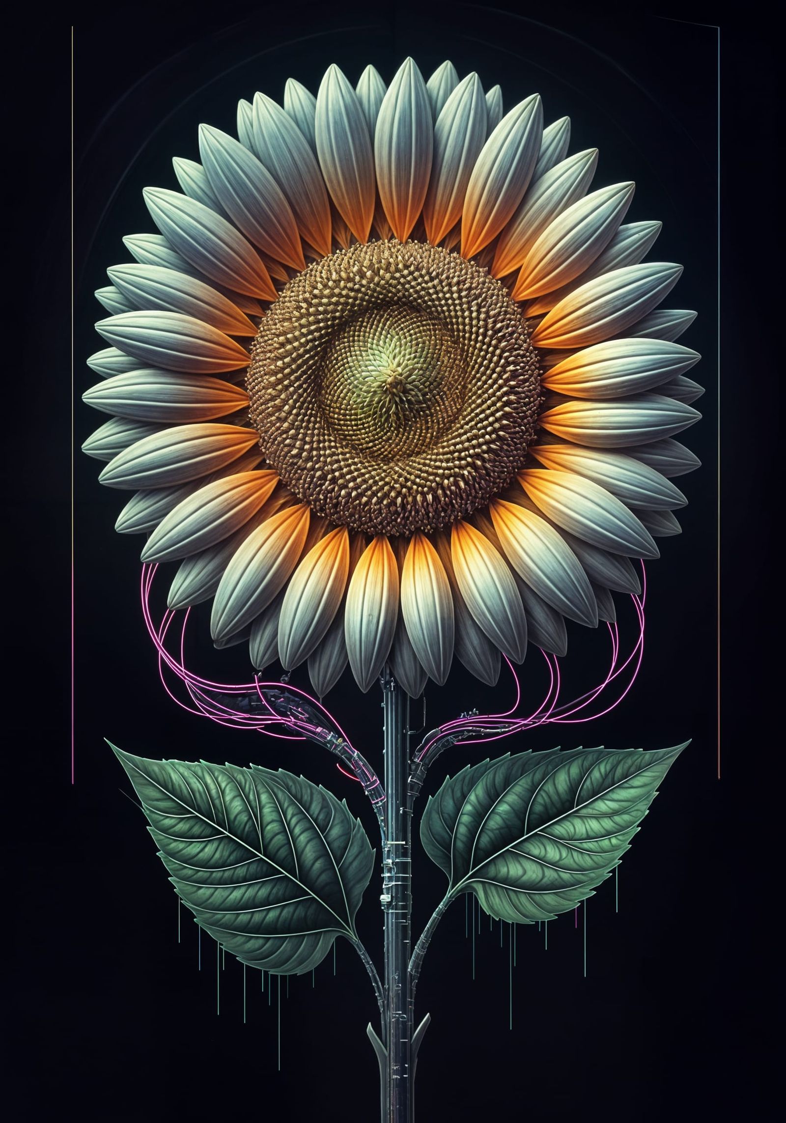 Cybernetic Sunflower with Glitch Effects in Cyberpunk Style
