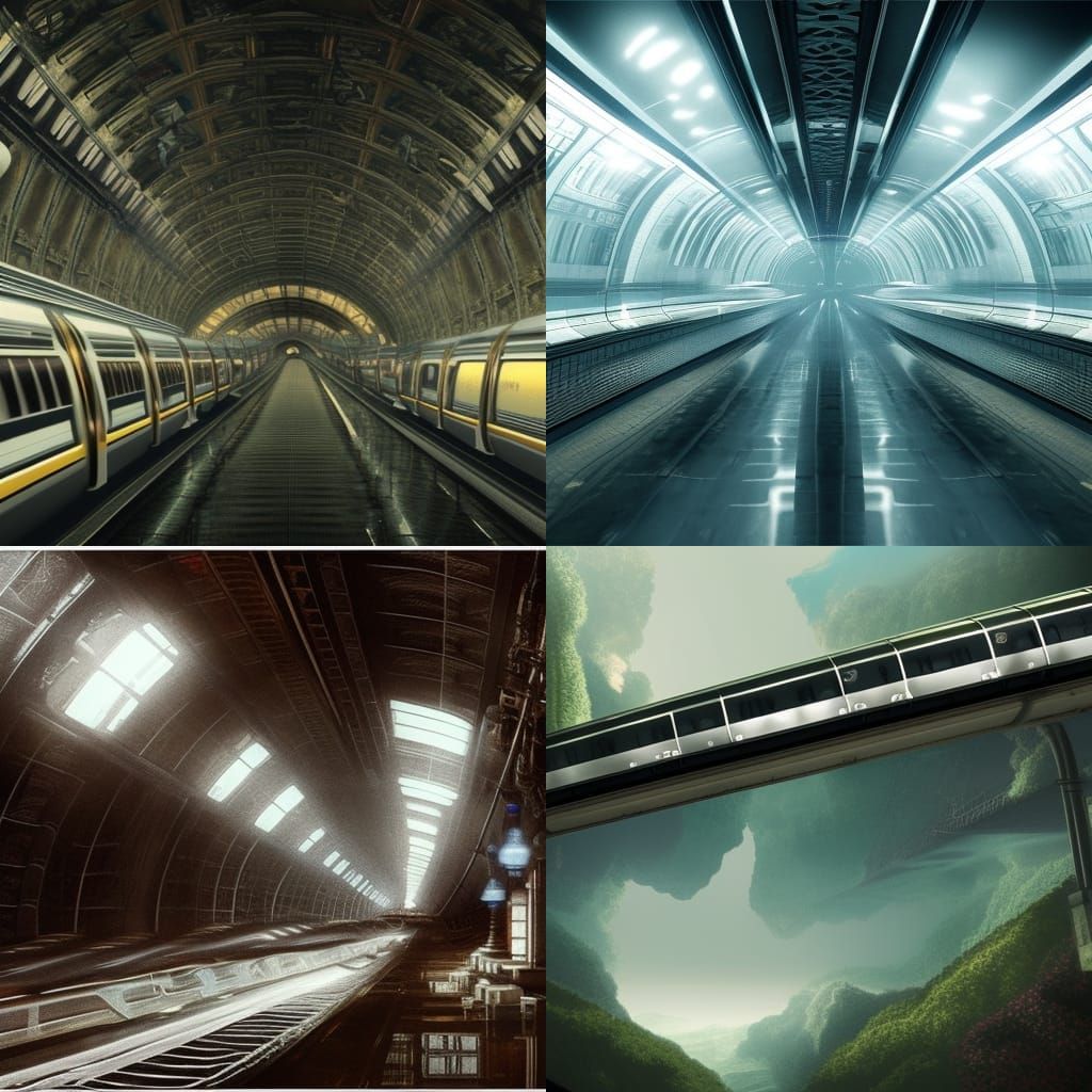 Dramatic Underground Monorail Digital Matte Painting