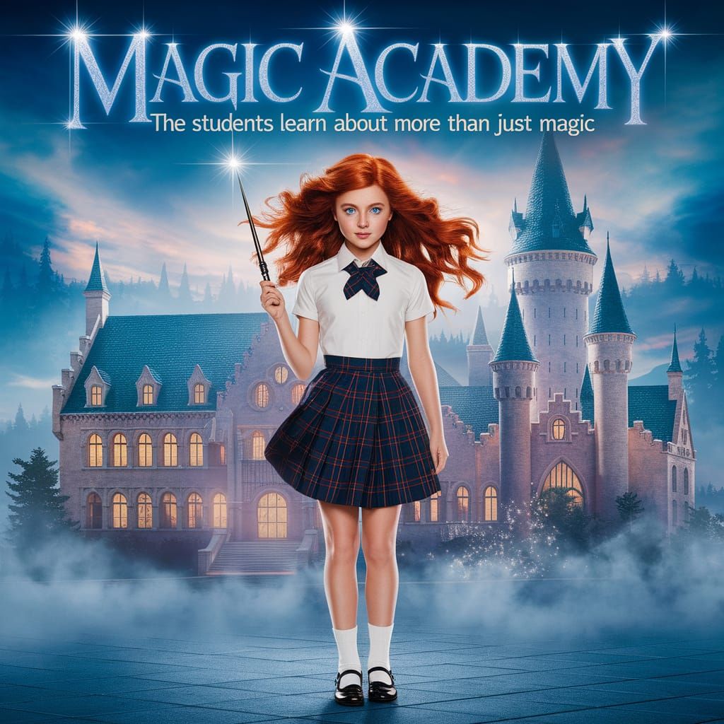 Fantasy Movie Poster of Confident Young Mage in Whimsical Sc...