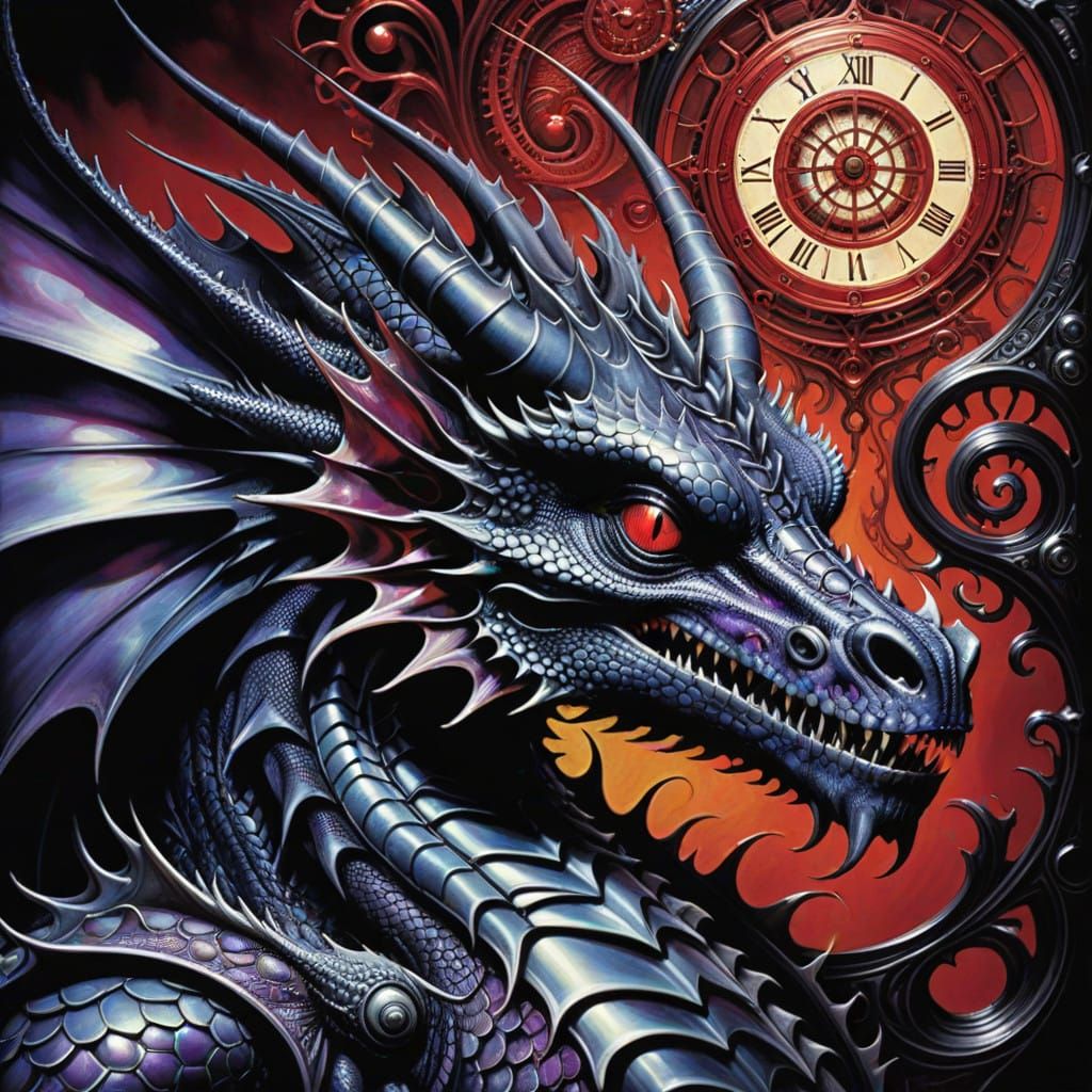 Dragon in Polished Onyx and Black Cherry