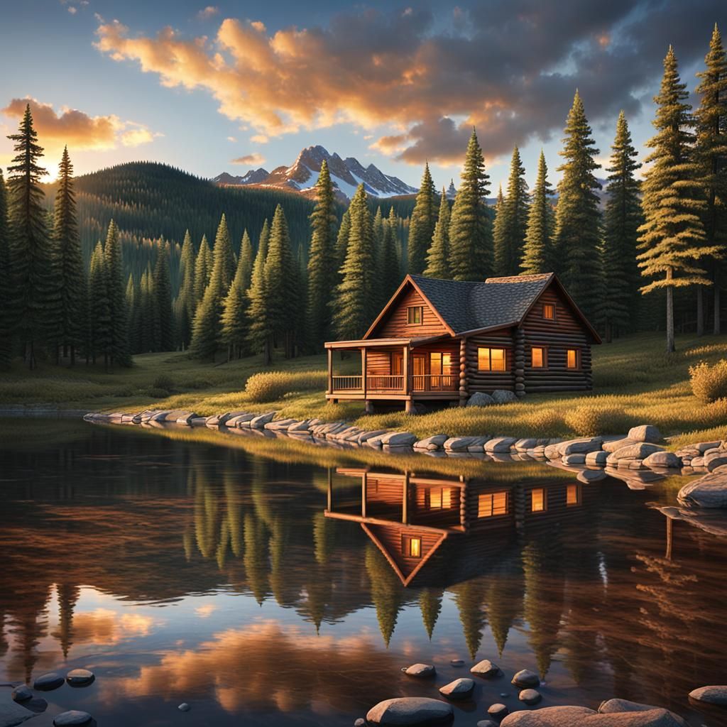 Sunset Cabin by River