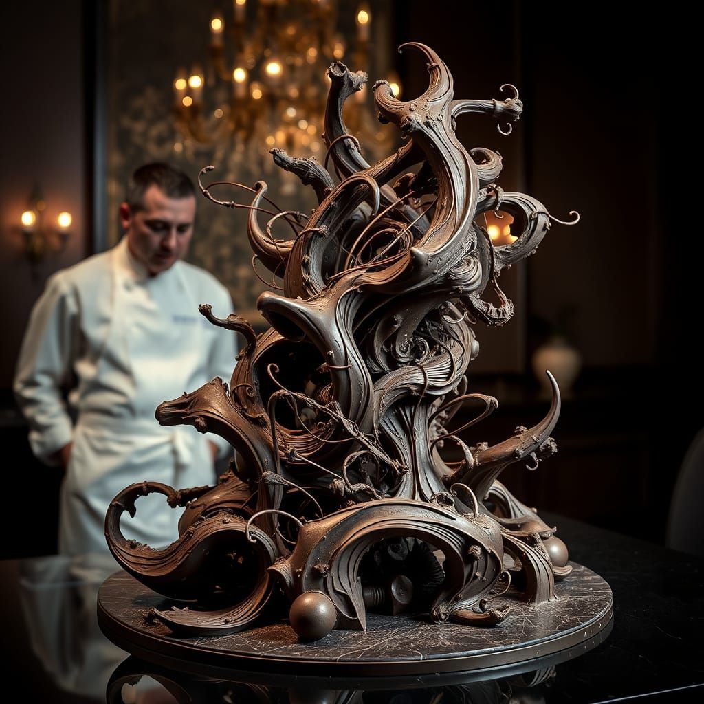 Hyperrealistic Chocolate Sculpture in Luxurious Studio