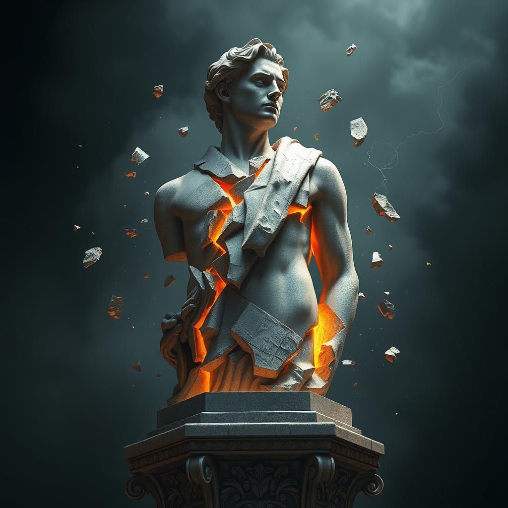 Stone Statue Awakening in Hyper-Realistic Digital Art
