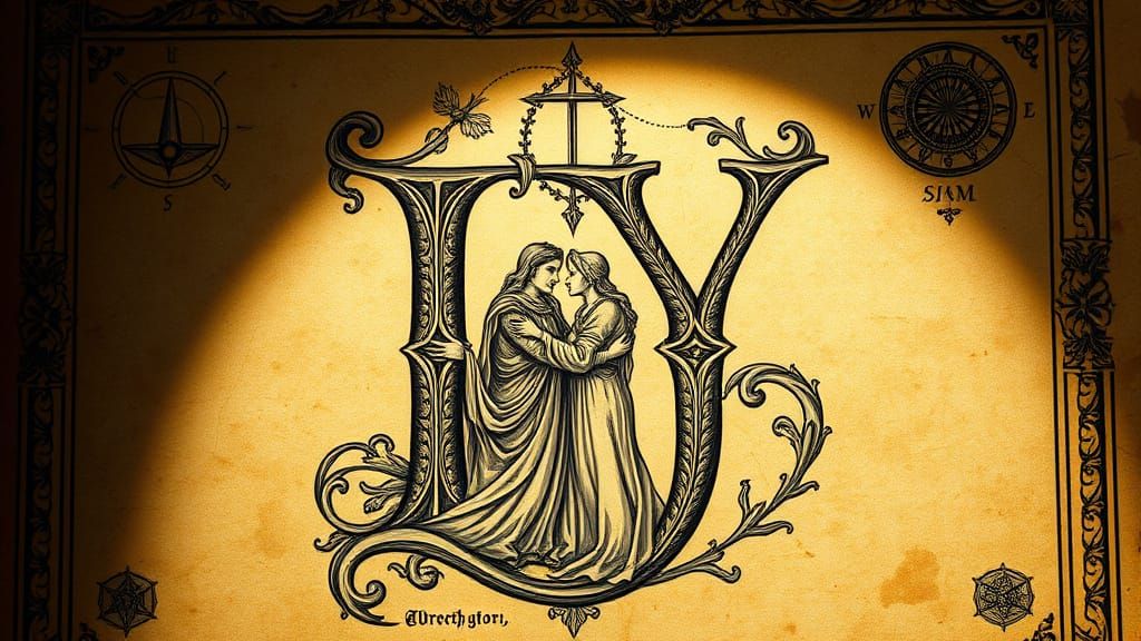 Engraved Monogram of Embracing Figures in Dürer's Style