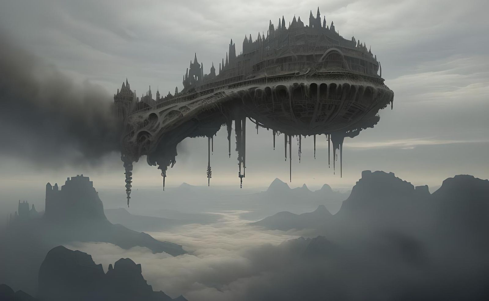 Elaborate Cloud Castle Floating in Smokey Sky
