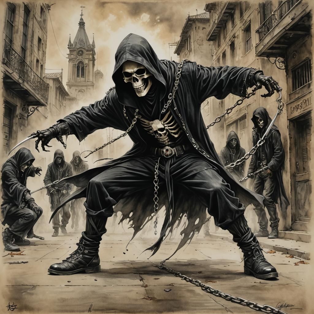 Emo-Punk Grim Reaper Breakdancing in the City