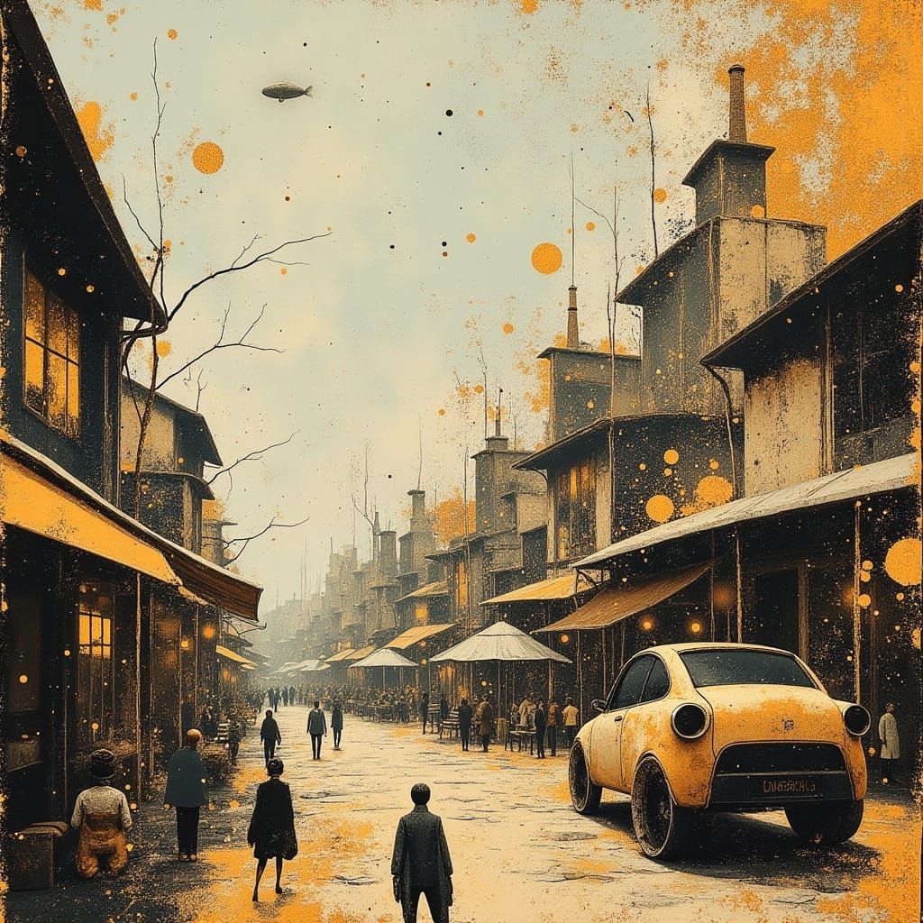 Retro-Futuristic City Marketplace with Automatons and Dirigi...