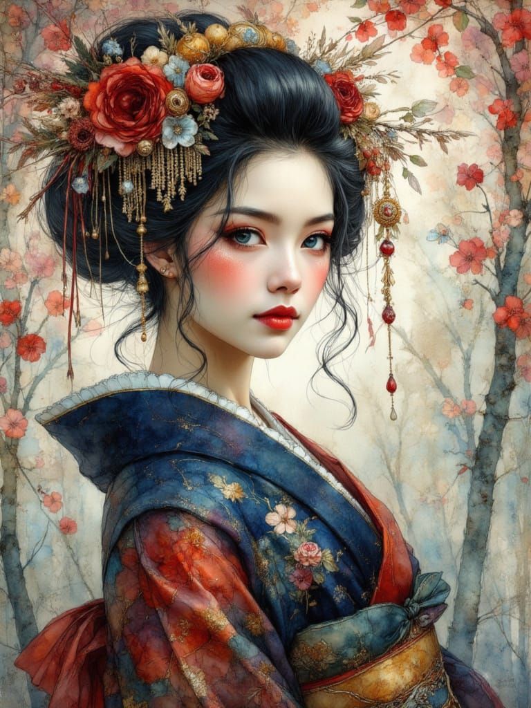Geisha Portrait in Dark Fantasy Style
