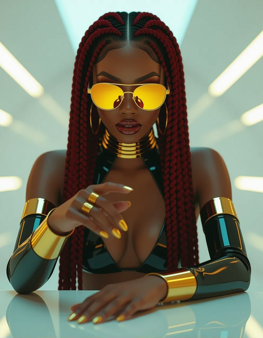 Cyberpunk Woman with Flowing Braids Portrait