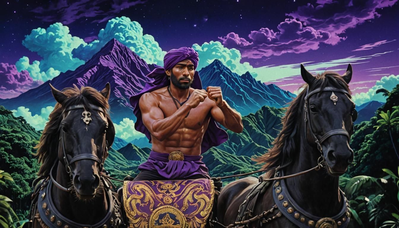 Chariot Driver in Jungle Landscape, Poster Art