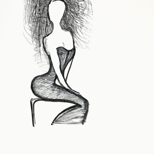 Bosquejo de una hermosa mujer curvilínea en unos pocos trazos de tinta negra