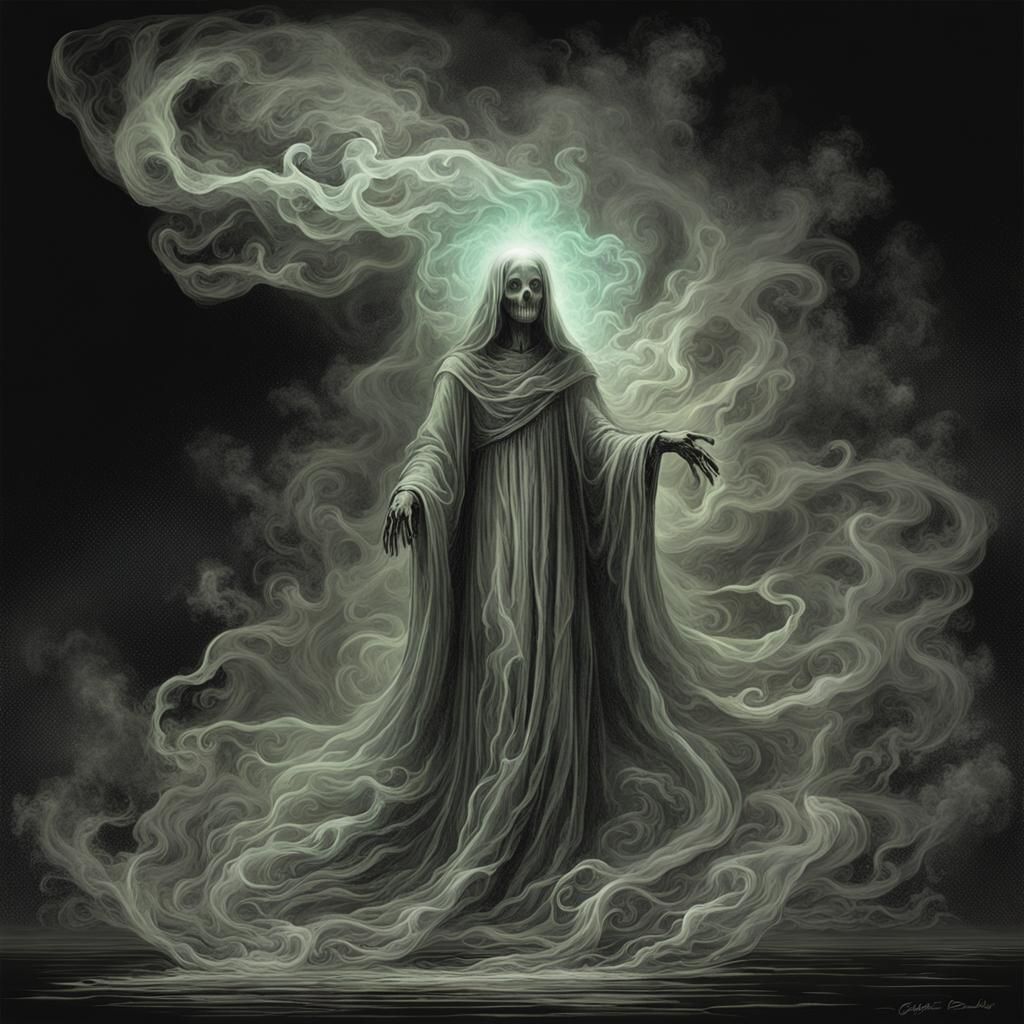 Ethereal Ghost Woman Made of Fluorescent Smoke