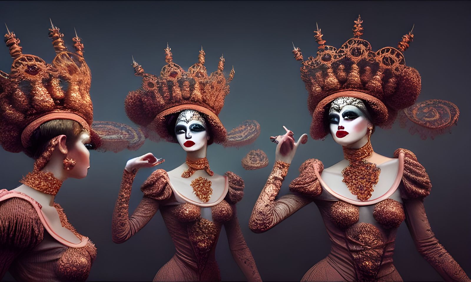 Elaborate Mimes with Detailed Makeup in Vibrant Costumes