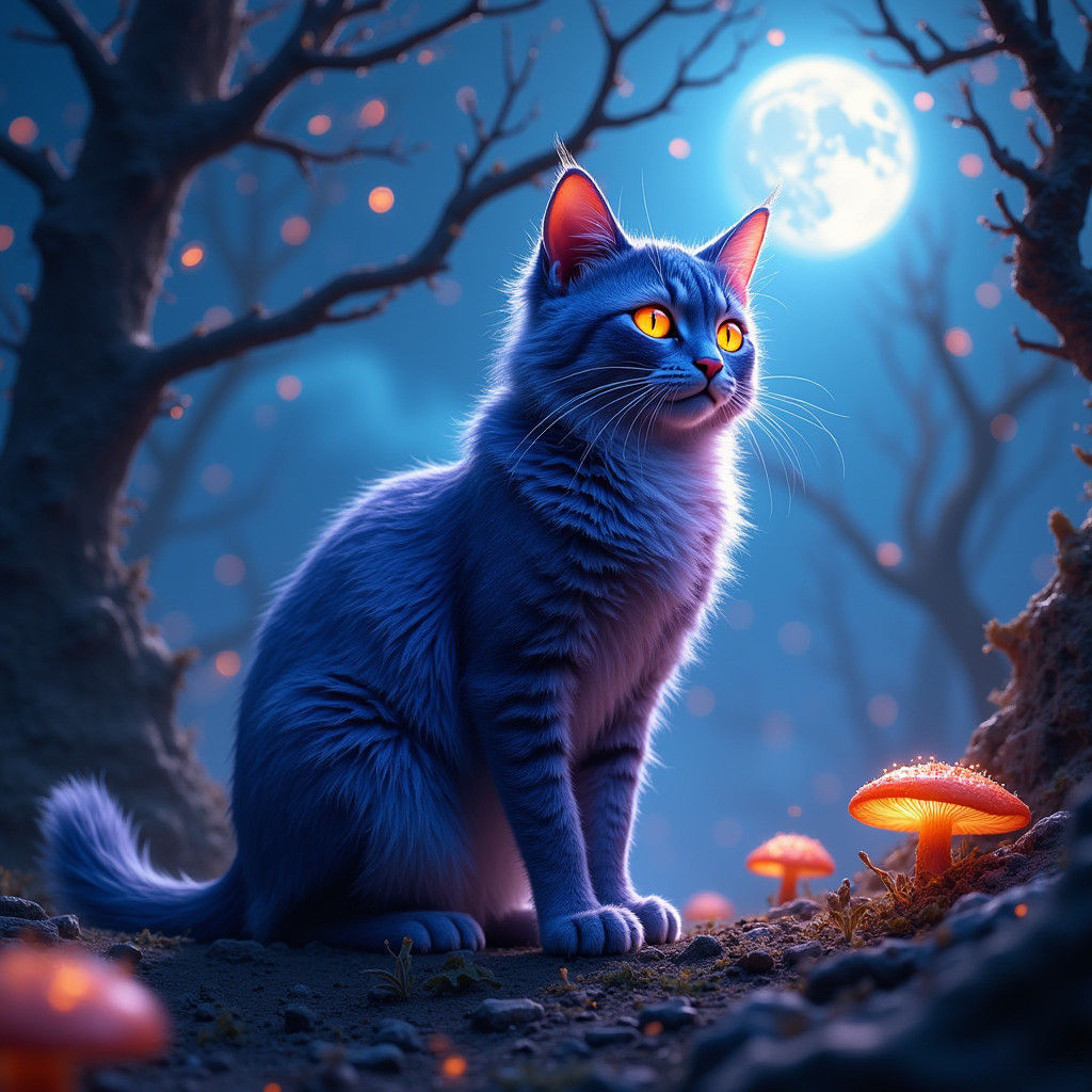 Celestial Cat Amidst Dreamscape of Moon and Stars