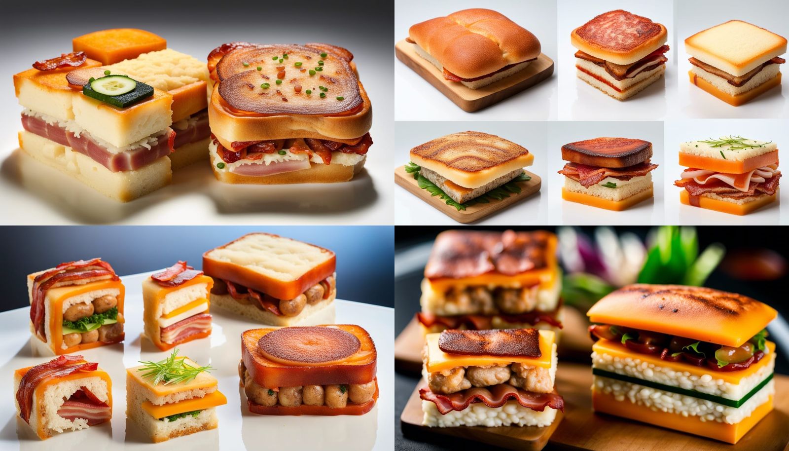 Hyperrealistic Rice Bread Sandwich with Burger and Bacon