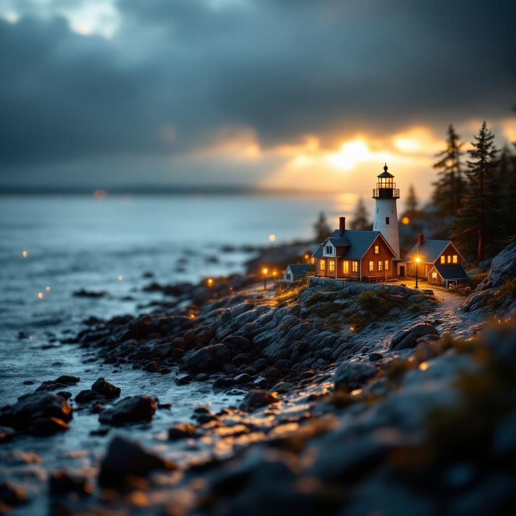 Miniature New England Village in Stormy Weather