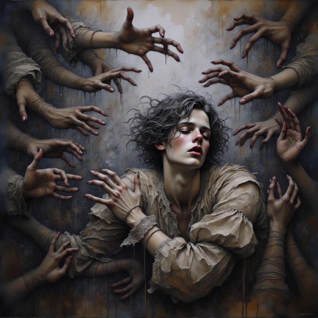 Terrified Boy Dragged into Darkness as Oil Painting