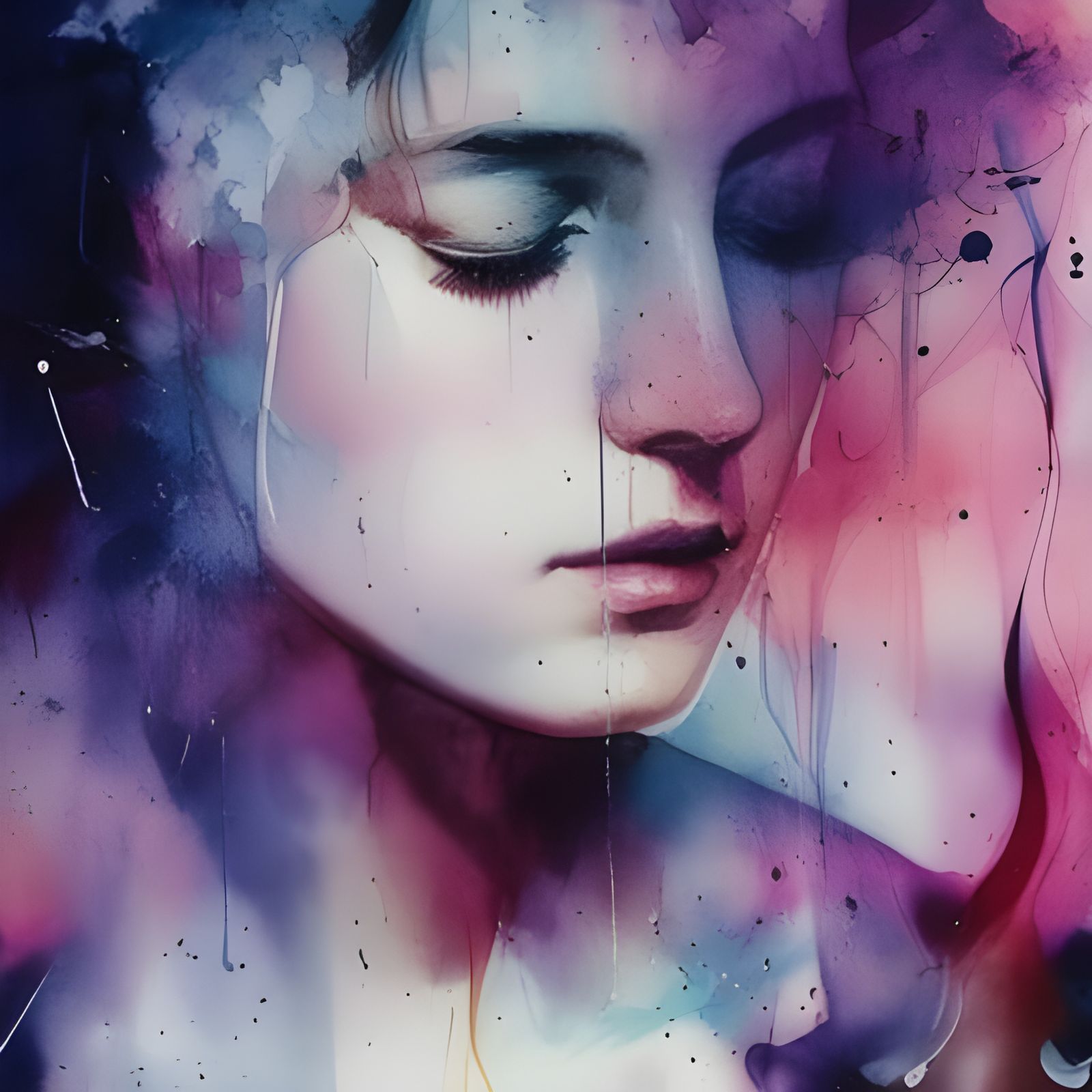 Ethereal Woman Portrait in Watercolor and Ink