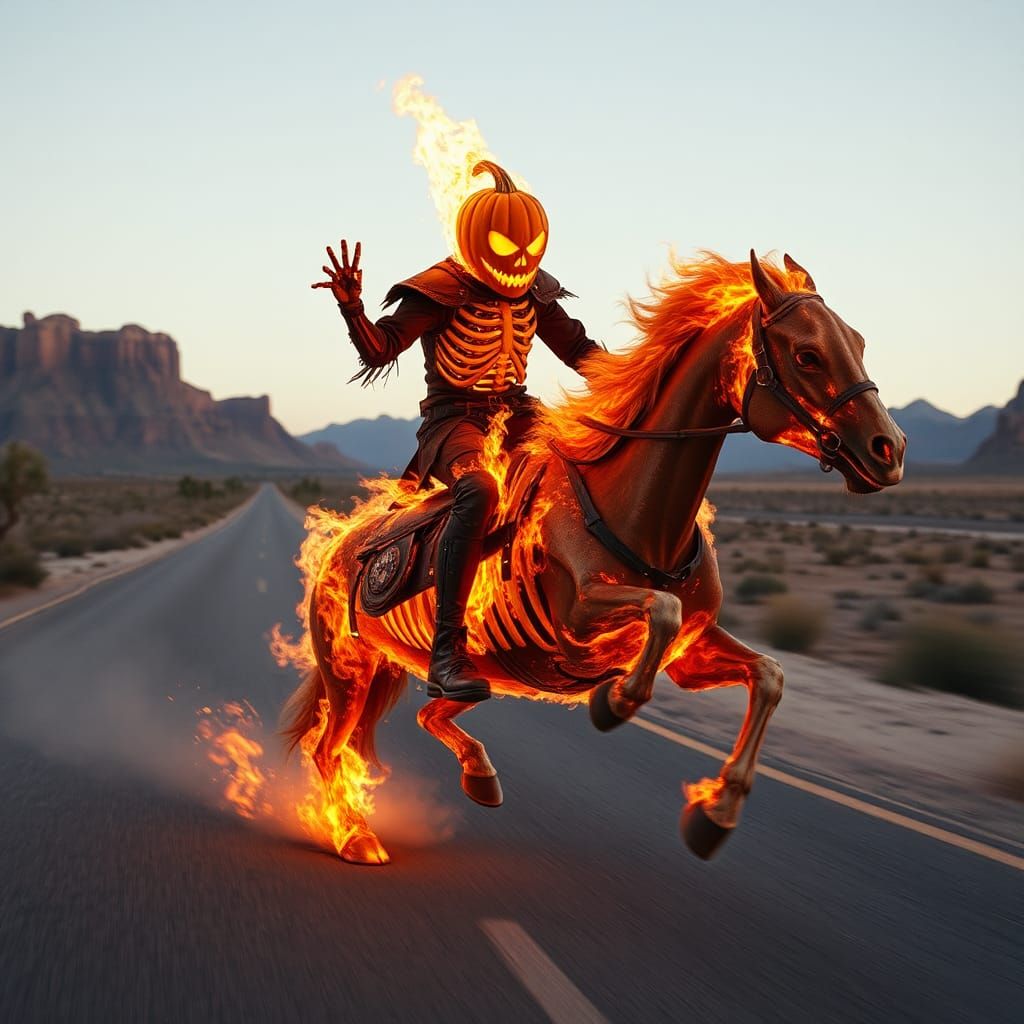 Ghost Rider Jack-o'-Lantern in Flaming Desert