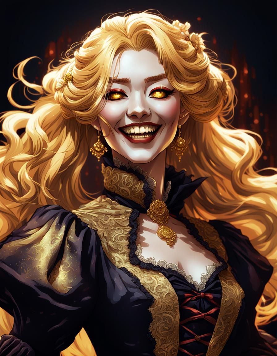 Happy Vampire Woman in Manga-Style Digital Art